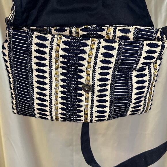 Boho Fringe Crossbody Bag – Navy & Cream Woven Fabric - Picture 6 of 7